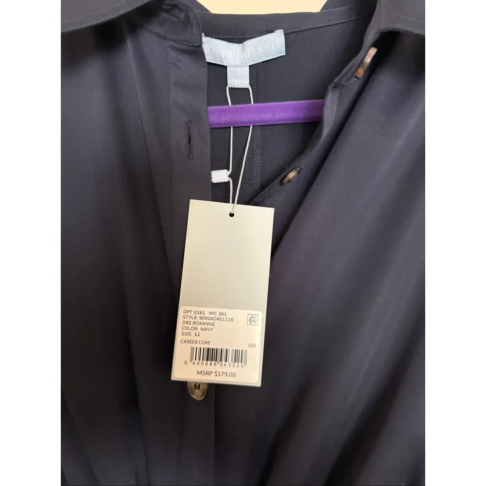 Antonio Melani Roxanne Pleated Tie Dress Buttondown Navy
